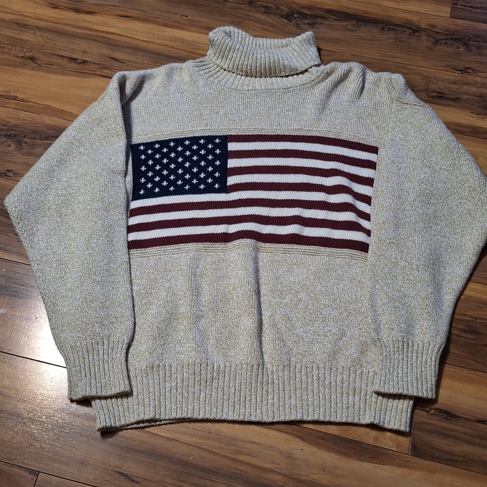 American Creations Vtg 90s Flag Patriotic Americana Turtleneck Sweater Mens S